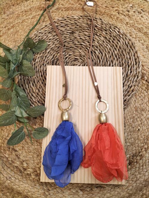 Collar largo flor tela 53250